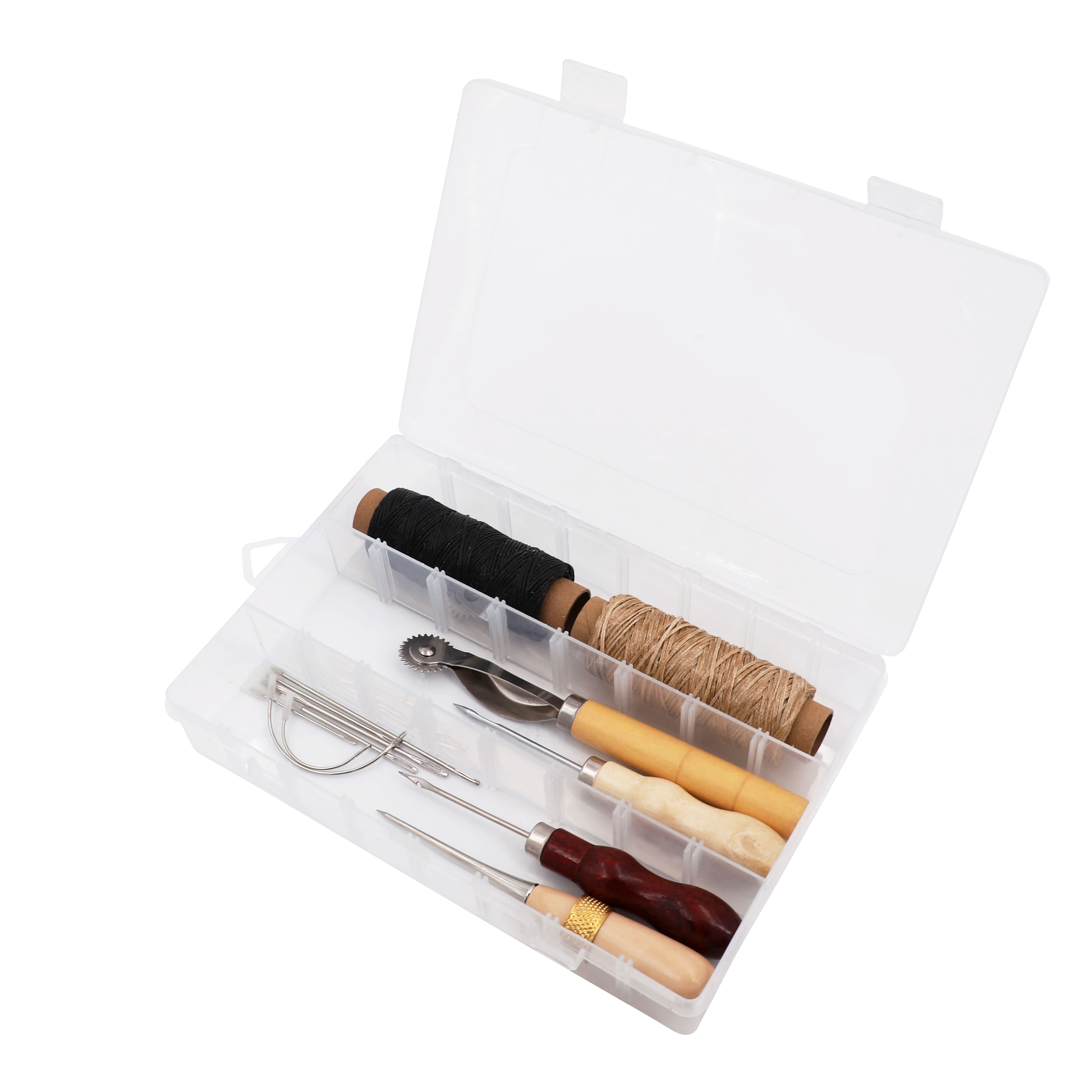 Make Market Leather Craft Tool Kit, Beginner DIY Sewing and Puncture Set, Brown and Silver, 14-Piece Set