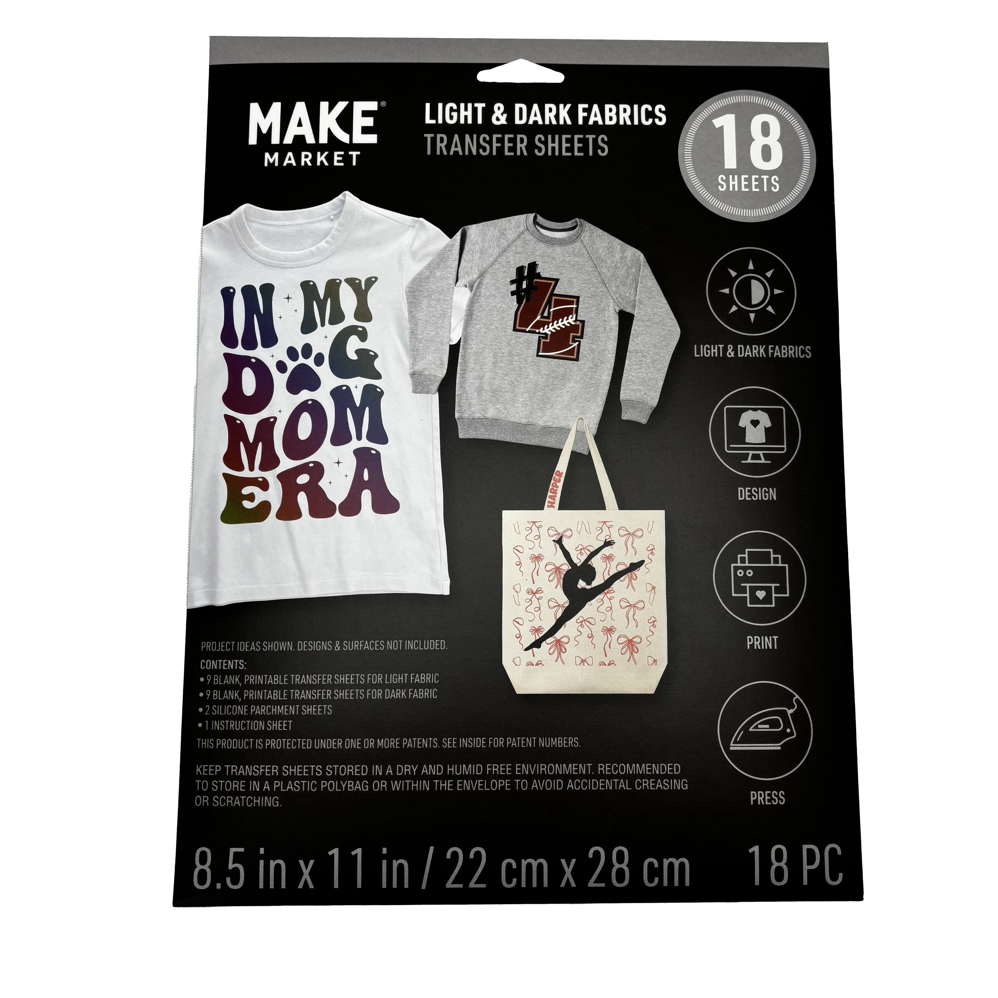 Make Market Mixed Light & Dark Fabric Transfer Sheets, 8.5" x 11" (18ct.) , 6 Pack