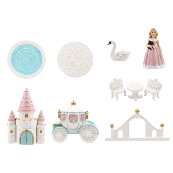 Make Market Princess Fantasy Miniature Kit - 10-Piece Castle and Carriage Fairy Garden Set - Pink - White and Blue - 1-Pack