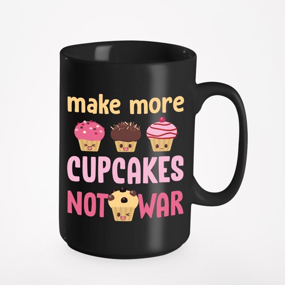 Make More Cupcakes Not War, Black 15oz Ceramic Mug