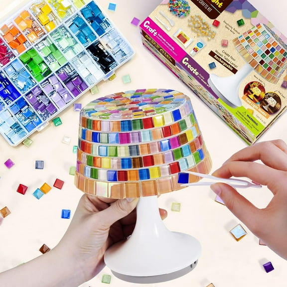 Make Your Own Mosaic Night Light Kit Arts and Crafts for Kids Ages 8-12 DIY Stained Glass Set Crafts Kit for Teens Adults Creativity Rechargeable Turkish Table Lamp Toys Girls Boy Birthday Gift