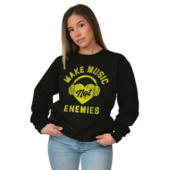 Make Music Not Enemies Cute Adorable Women Plus Size Crewneck Sweatshirt Brisco Brands 2X
