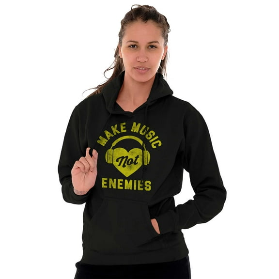 Make Music Not Enemies Cute Adorable Women Plus Size Graphic Pullover Hoodie Brisco Brands 2X