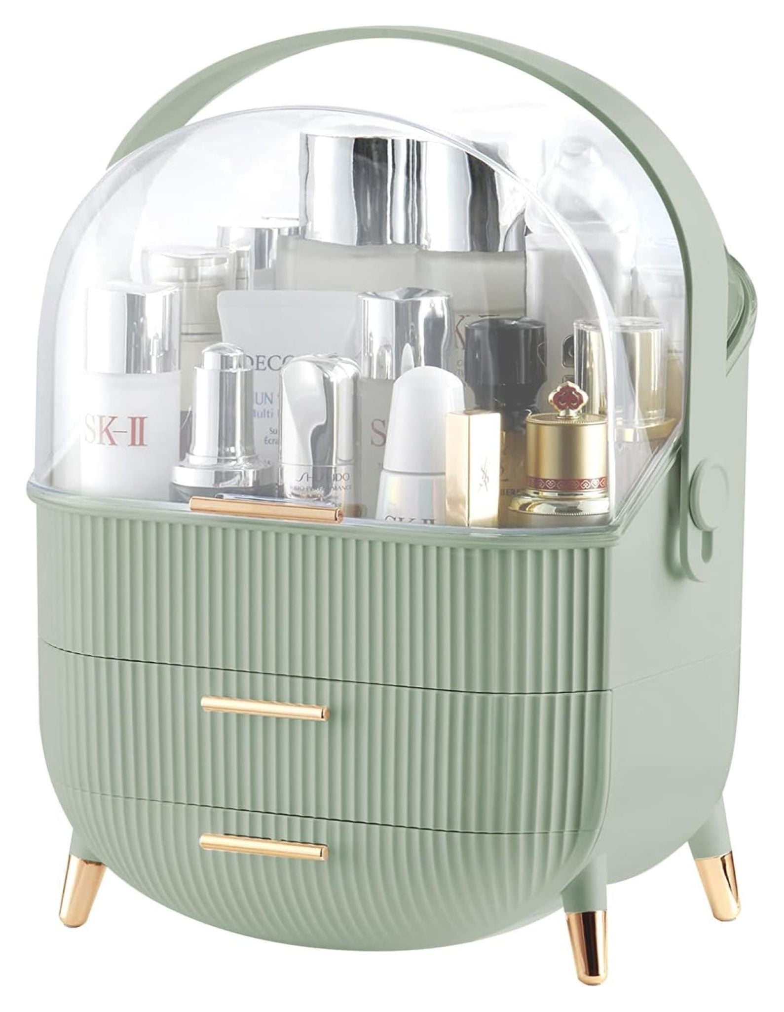 Light Green Makeup Organizer with Lid and Drawers