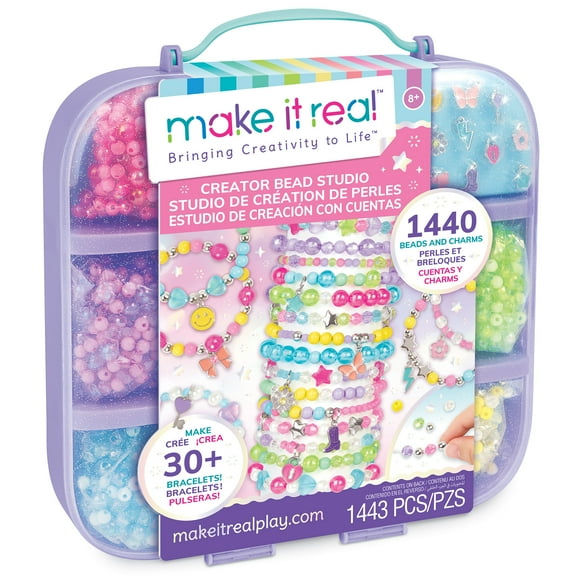 Make It Real: Creator Bead Studio - 1443 pc, DIY Bracelet Kit, Beads & Charms, Design & Make 30+ Bracelets, Jewelry Craft, Carry Case, Girls & Kids 8+