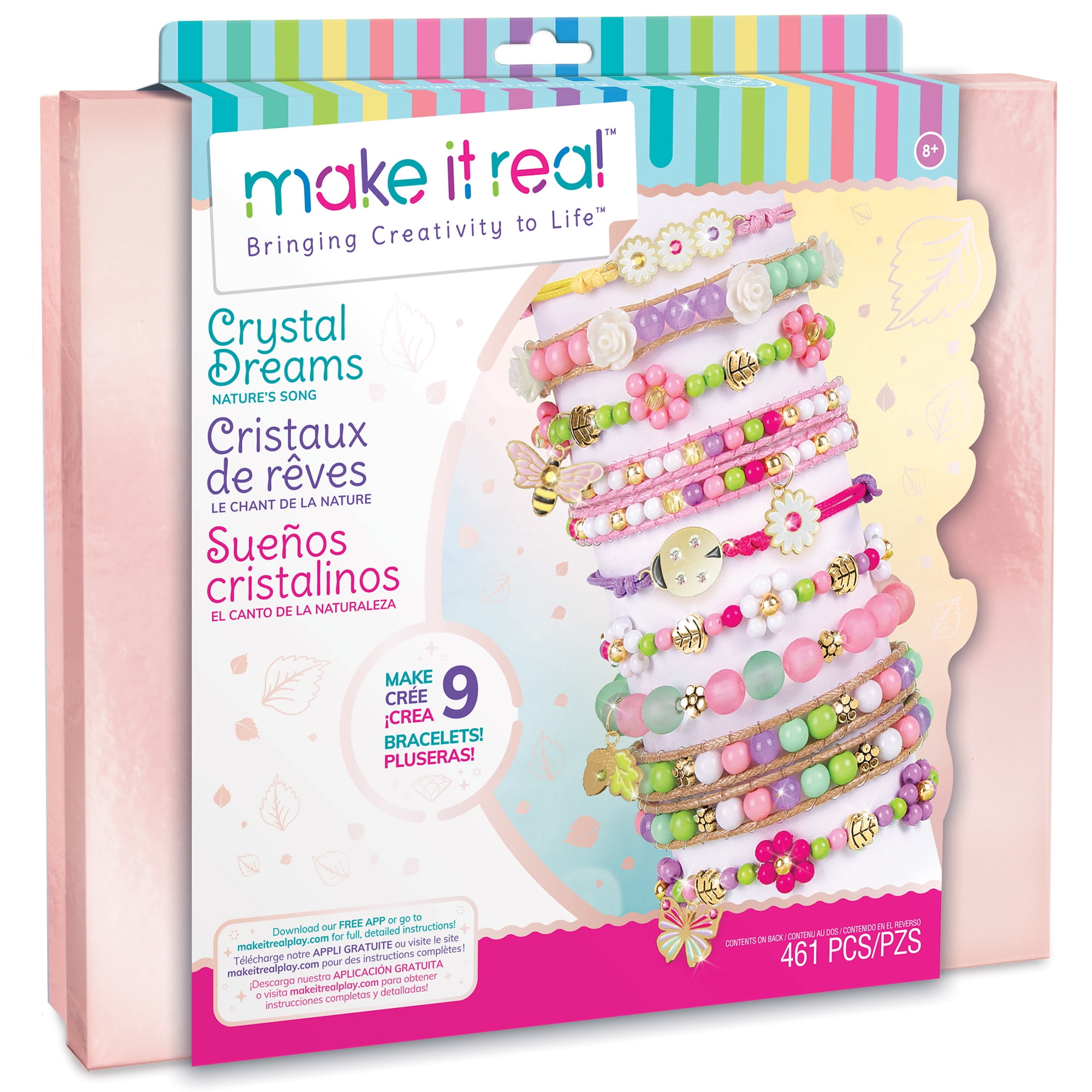 Make It Real: Crystal Dreams Nature Song - Create 9 Unique Charm Bracelets, 461 Pieces, Green Pink & Purple, All-In-One, DIY Charm & Bead Jewelry Kit, Tweens & Girls, Arts & Crafts, Kids Ages 8+