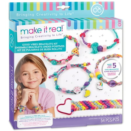 Make It Real: Good Vibes Bracelet Kit - Create 5 Unique Cord Charm Bracelets, 54 Pieces, Includes Play Tray, All-In-One, DIY Charm & Bead Jewelry Kit, Tweens & Girls, Arts & Crafts, Kids Ages 8+