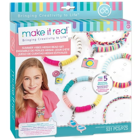 Make It Real: Summer Vibes Heishi Bead Set - Create 5 Unique Cord Charm Bracelets, 531 Pieces, Includes Play Tray, All-In-One, DIY Charm & Bead Jewelry Kit, Tweens & Girls, Arts & Crafts, Kids Ages 8+