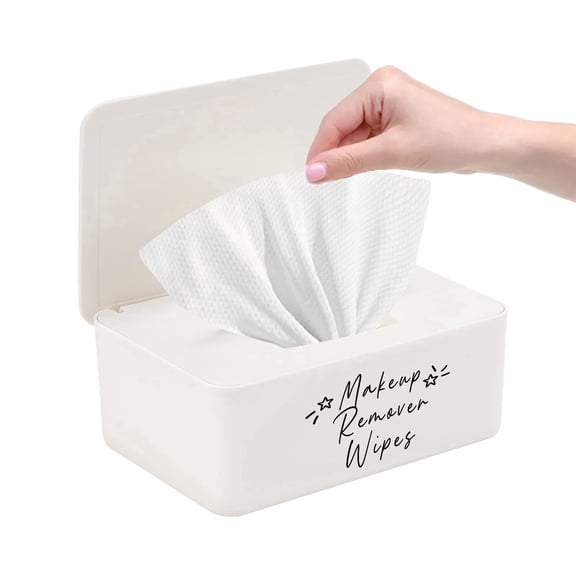 Make Up Remover Wipes Wipes Dispenser for Bathroom White Wipes Dispenser Non-Slip Refillable Wipes Container with Sealing Lid Wipe Holder for Fresh Wipes, 7.28x4.80x2.75 inch