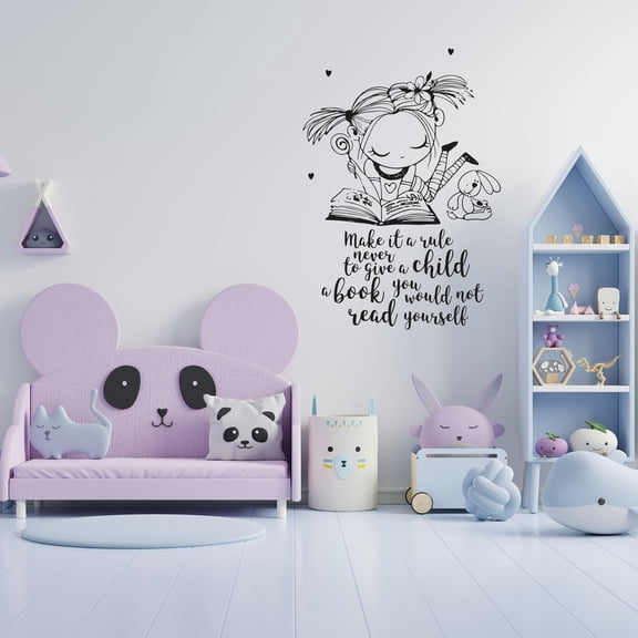 Make It A Rule Never To Give A Child A Book You Would Not Read Yourself - Quote Vinyl Wall Art Wall Sticker Wall Decal Home Girls Boys Kids Library Area Living Room Wall Decor Design Size (30x22 inch)