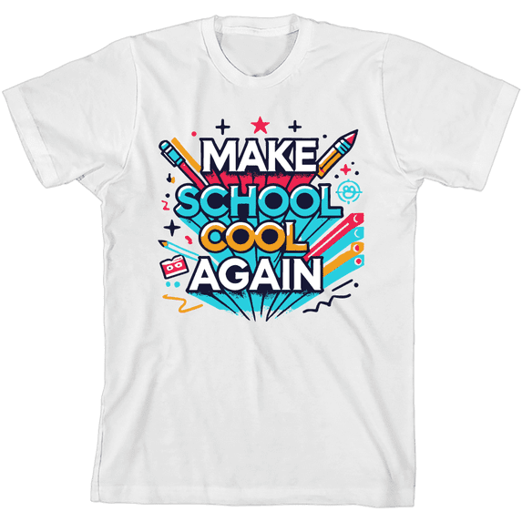 Make School Cool Again Back To School Adult White Crew Neck Short Sleeve Tee-Small