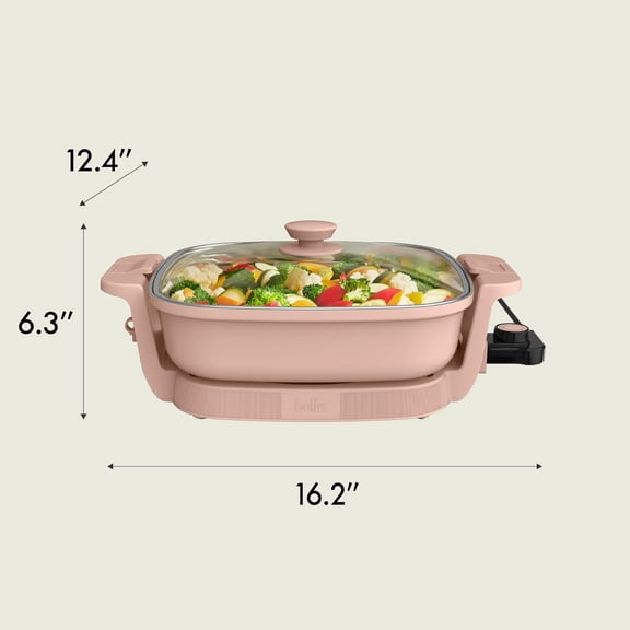 Make & Take Electric Skillet, Fits-anywhere Kitchenware, EverGood Ceramic Coating, Adjustable Temp, Dishwasher-Safe Lid, Cast Aluminum Base, 1200W,