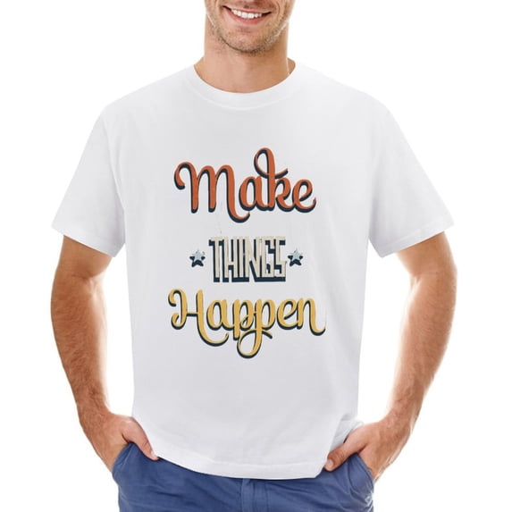 Make Things Happen Men’s Graphic T-shirt Vintage Short Sleeve Sport Tee White 3XL