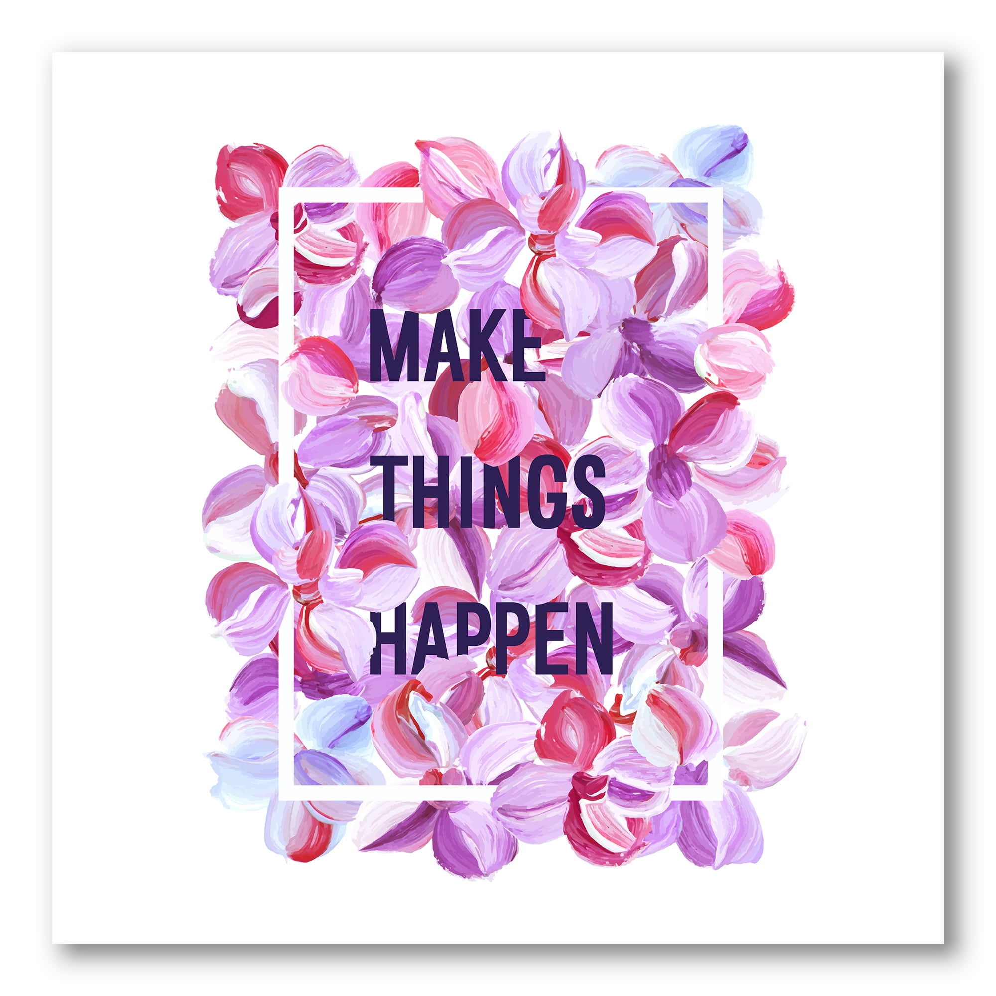 Make Things Happen On Purple Flowers 36 in x 36 in Painting Canvas Art Print, by Designart
