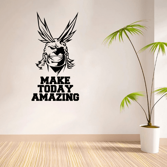 Make Today Amazing - Life Motivation Quote My Hero Acadamia Anime Toshinori Yagi Character Silhouette Vinyl Wall Decal Sticker Art Home Boys Bedroom Living Room Nursery Kinder Décor Size (10x4 inch)