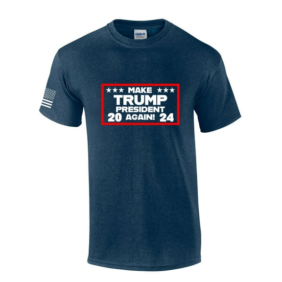 Make Trump President Tshirt Funny Mens 2024 Short Sleeve T-shirt Graphic Tee-Heather Navy-xxl