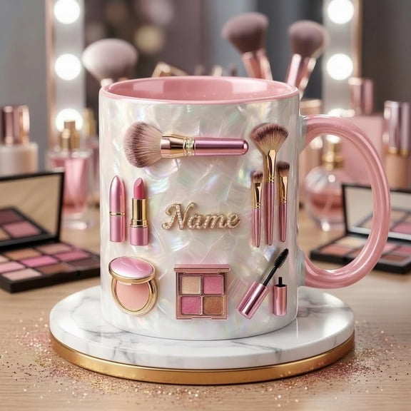 Make Up Mug 3D, Faux 3D Effect Mug, Cosmetic Lover Mug, Custom Name Coffee Cup