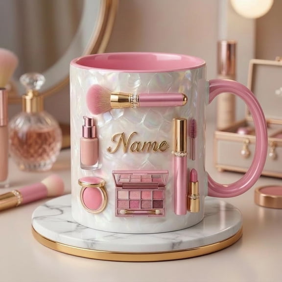 Make Up Mug 3D, Faux 3D Effect Mug, Makeup Artist Coffee Cup, Personalized Salon Gift