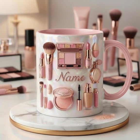 Make Up Mug 3D, Faux 3D Effect Mug, Personalized Makeup Artist Coffee Cup, Custom Name Gift