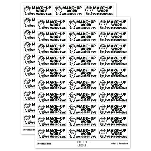 Make-Up Work We Missed Ewe You Teacher Student School Sticker Set - White - Matte Finish - 1.75" Medium