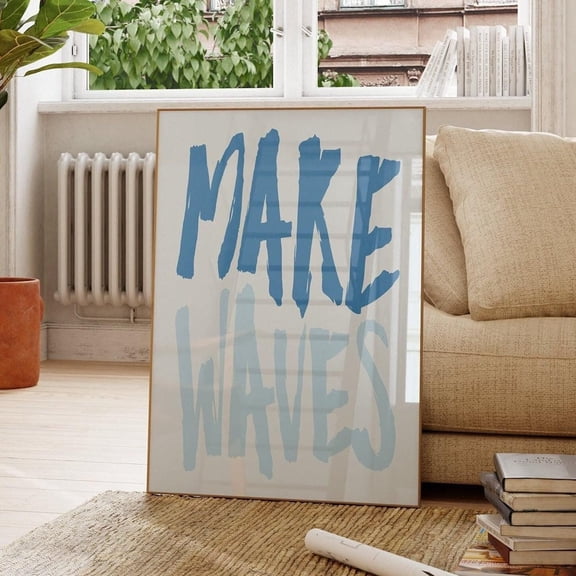 Make Waves Blue Typography Wall Art Coastal Beach House, Unframed Paper Print Size 8x12
