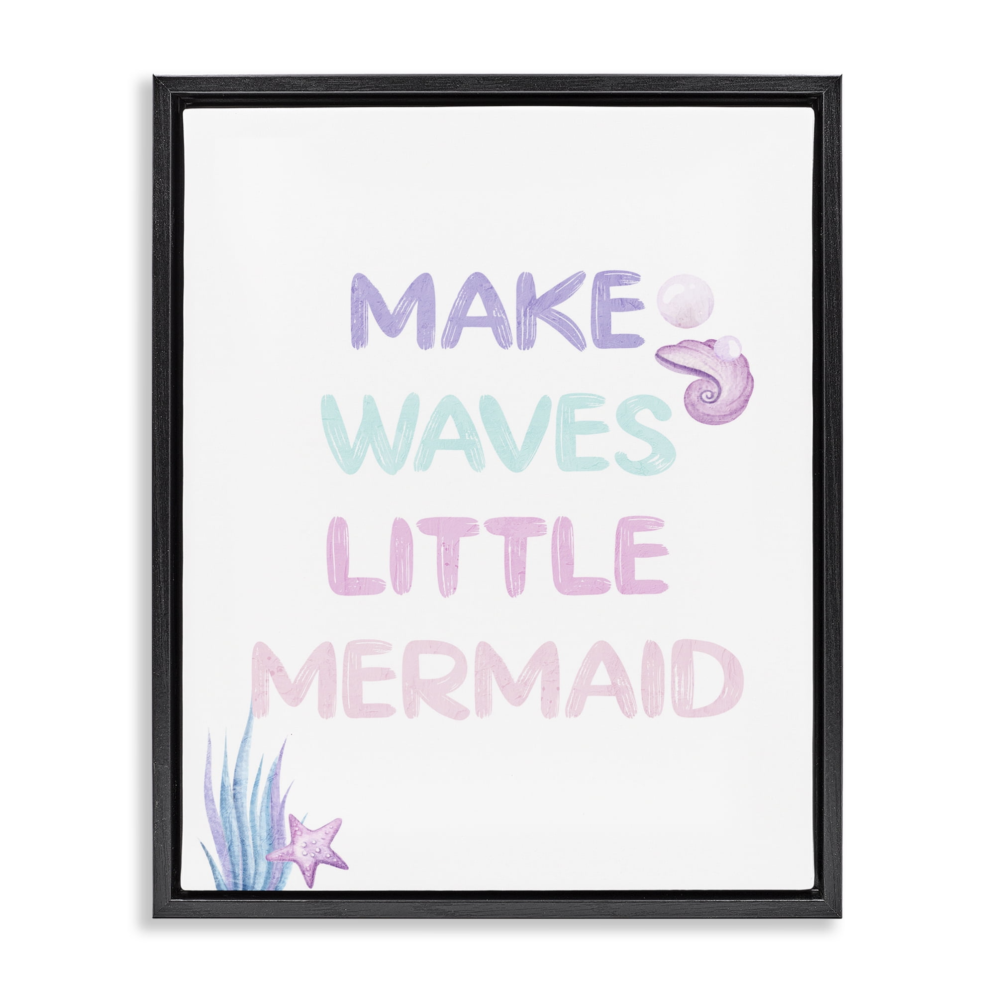 Make Waves Little Mermaid Black Framed Floater Canvas Wall Art, design by Kim Allen