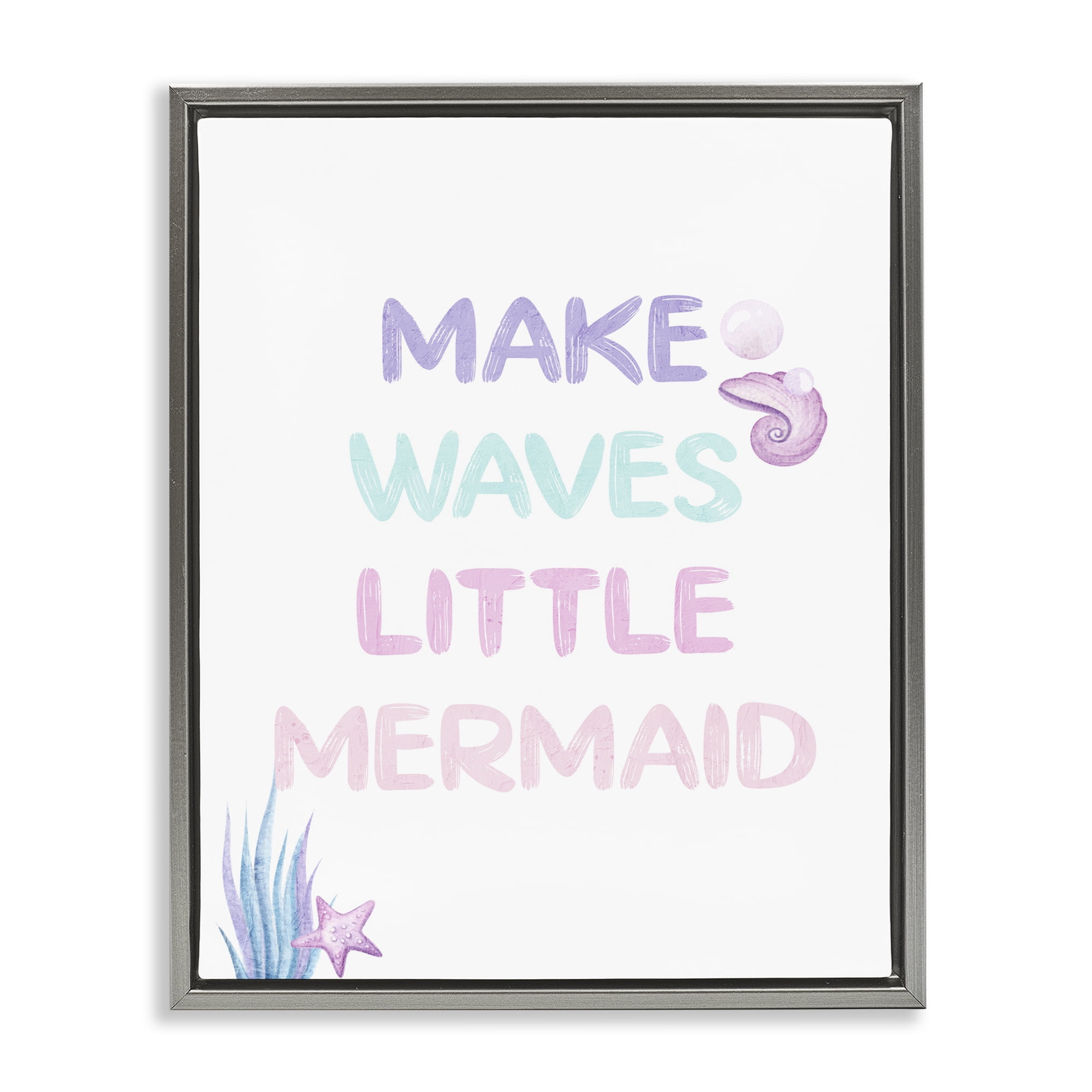 Make Waves Little Mermaid Gray Framed Floater Canvas Wall Art, design by Kim Allen