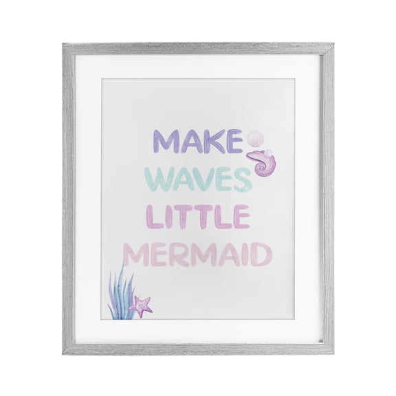 Make Waves Little Mermaid Gray Framed Print Under Glass, design by Kim Allen