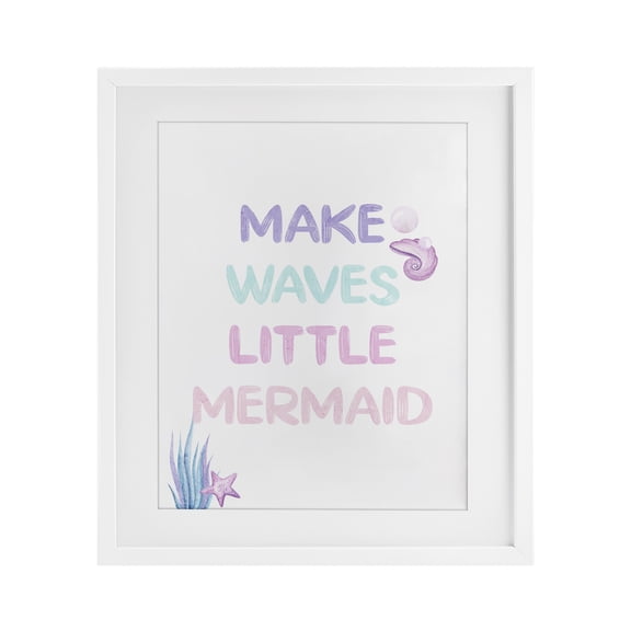 Make Waves Little Mermaid White Framed Print Under Glass, design by Kim Allen