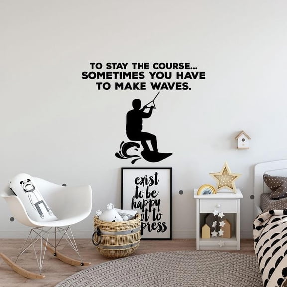 Make Waves Quote Wakeboarding Wake Boarding Wakeboard Water Quotes Vinyl Design Wall Sticker Wall Art Wall Decal Boy Girl Room Pool Area Bedroom Home Decor Stickers Decoration Size (28x30 inch)