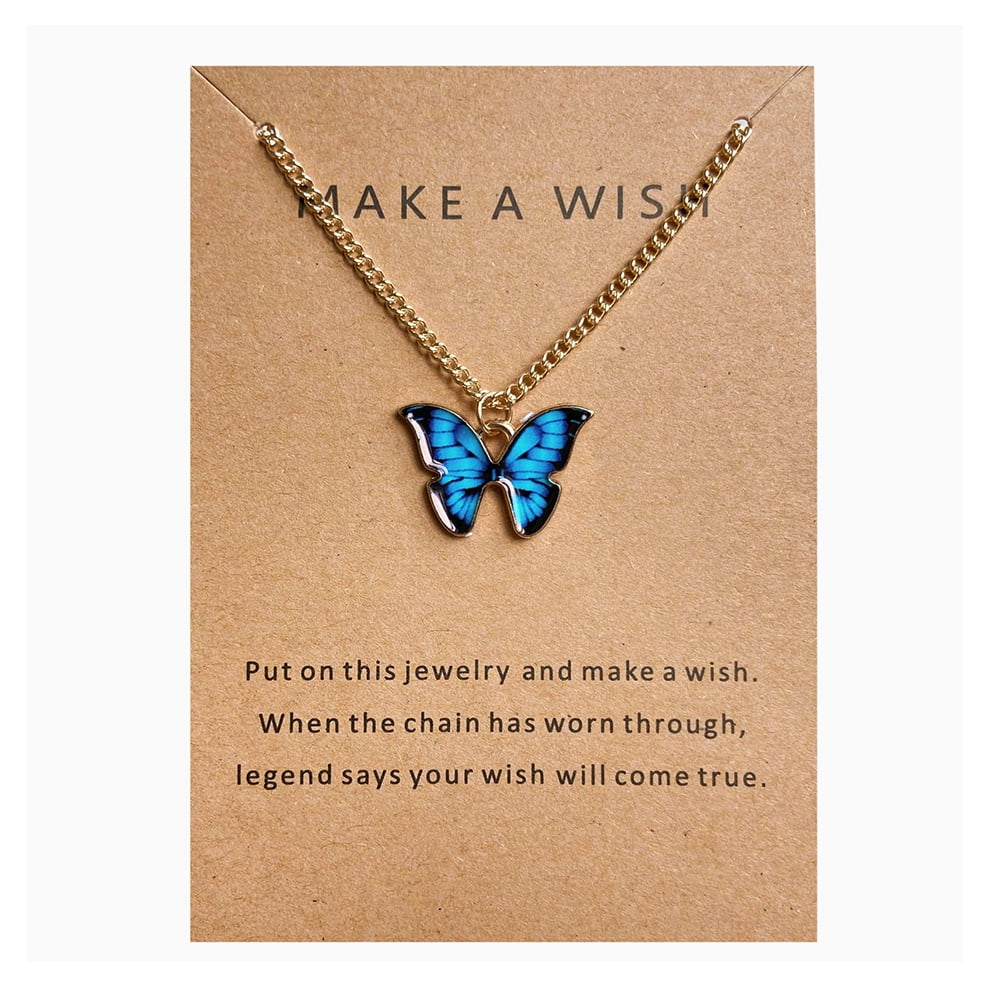 Make a Wish Butterfly Necklace for Women Blue Butterfly Necklaces for Besties Butterflies Necklaces for Niece Daughters Butterfly Jewelry Gift with