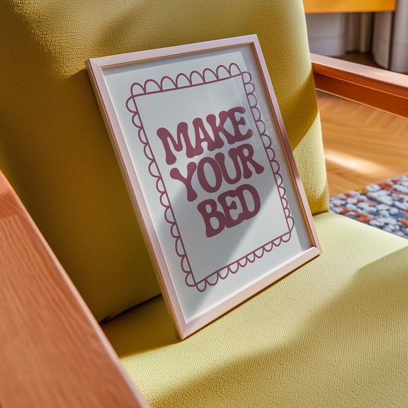 Make Your Bed Vintage Typography Wall Art, Retro Bedroom Quote Poster Vintage Style, Poster Only