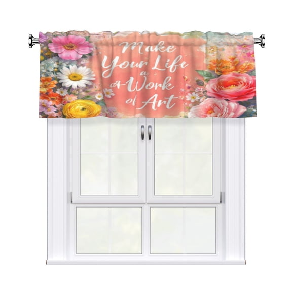 Make Your Life A Work Of Art Window Curtain Valance, Decorative Rod Pocket Kitchen Curtain 54 X 18 Inch