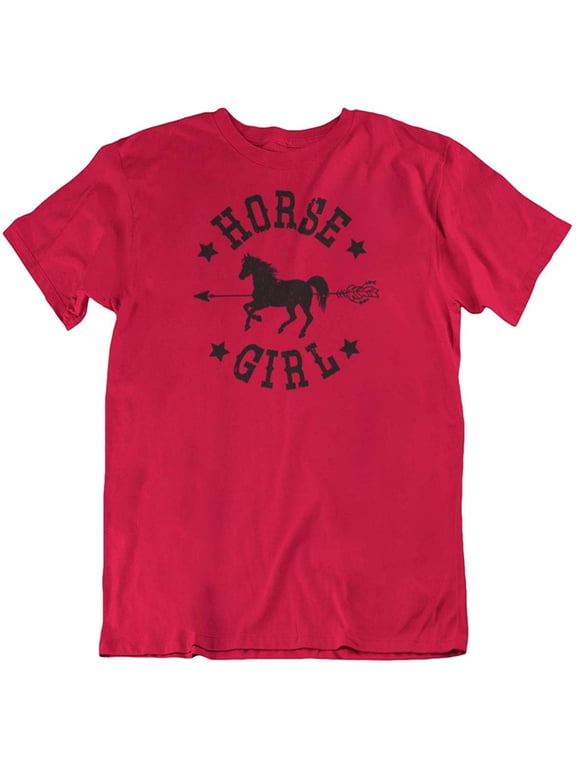 Design Horse Girl Print T-Shirt Gifts, Party Favors, Supplies & Stuff for Women & Girls Red