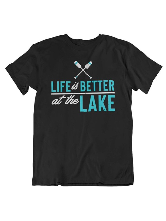 Design Life is Better at The Lake Distressed Boat Oars T-Shirt Clothing for Men & Women Black