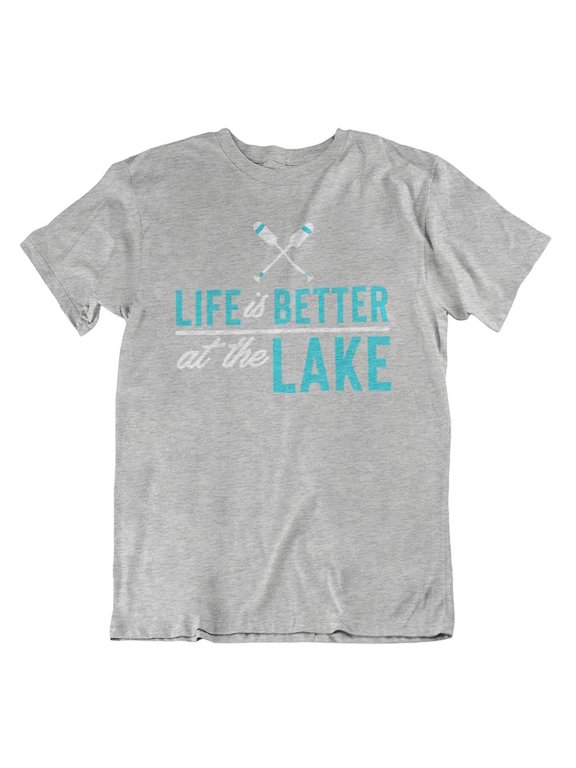 Design Life is Better at The Lake Distressed Boat Oars T-Shirt Clothing for Men & Women Light Grey