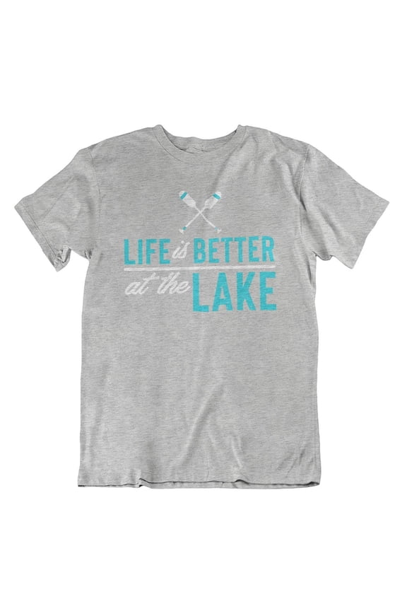 Design Life is Better at The Lake Distressed Boat Oars T-Shirt Clothing for Men & Women Light Grey
