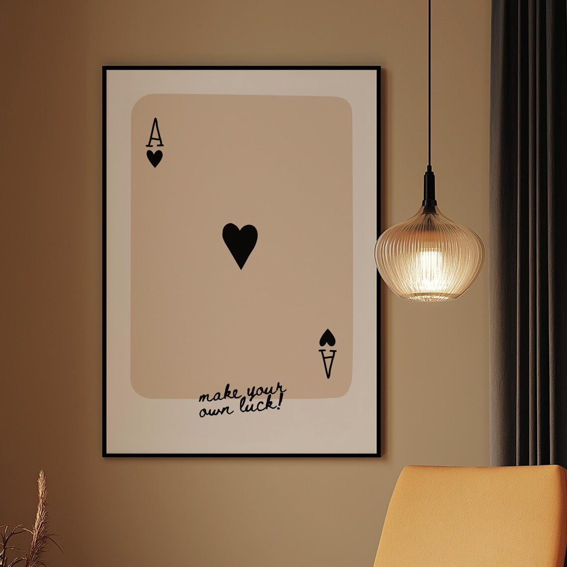 Make Your Own Luck Black And Beige Playing Card Poster, Typographic ...