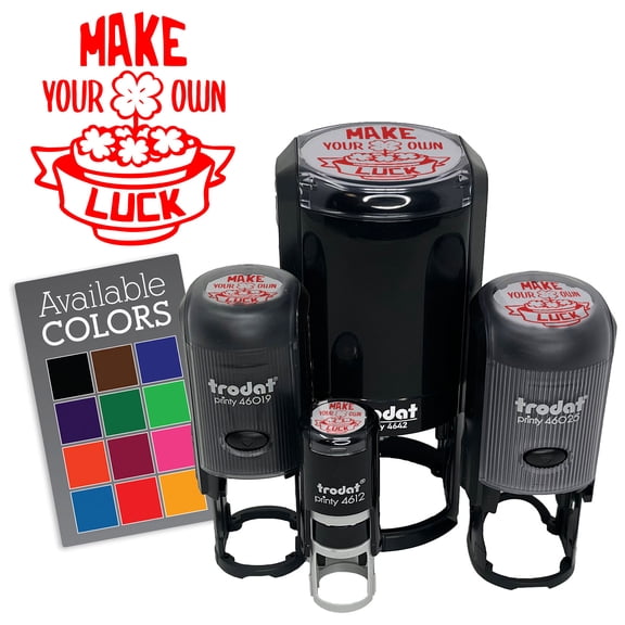 Make Your Own Luck Shamrock Clover Saint Patricks Day Self-Inking Rubber Stamp Ink Stamper - Yellow Ink - Medium 1 Inch