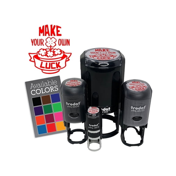 Make Your Own Luck Shamrock Clover Saint Patricks Day Self-Inking Rubber Stamp Ink Stamper for Stamping Crafting Planners - 1/2 Inch Mini - Green Ink