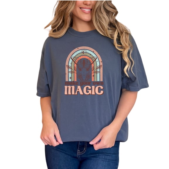 Make Your Own Magic, Butterfly & Boho Art, Denim Comfort Colors T-Shirt, Small