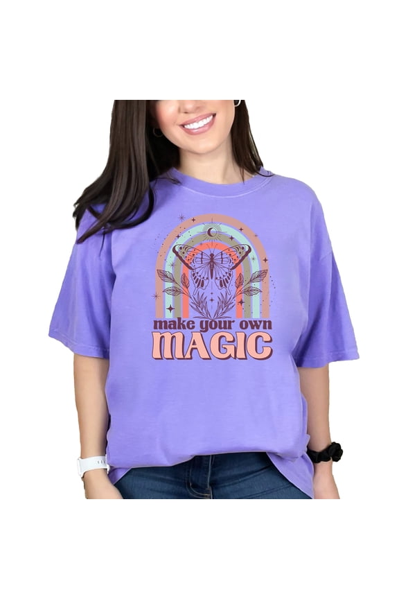 Make Your Own Magic, Butterfly & Boho Art, Violet Comfort Colors T-Shirt, 3XL