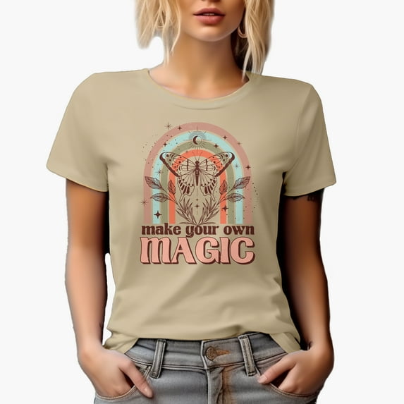 Make Your Own Magic with a Butterfly Boho Drawing Art Merch Gift, Tan T-Shirt, Large