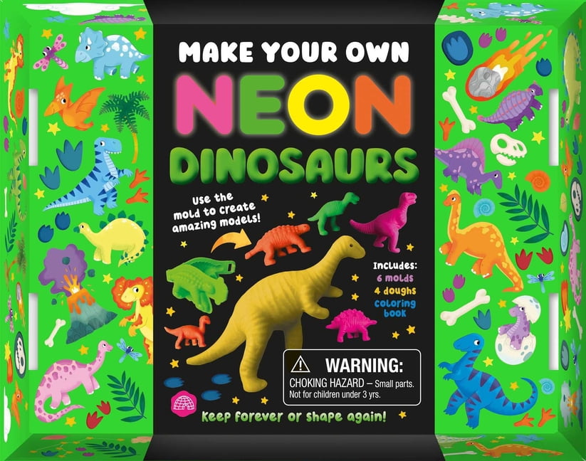 Make Your Own Neon Dinosaurs: A Toy and Book Box Set with 6 Dino Molds and 4 Neon Doughs!, (Paperback)