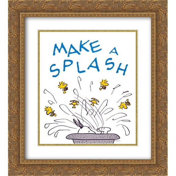 Make a Splash 2x Matted 20x24 Gold Ornate Framed Art Print by Peanuts