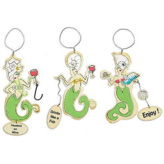 Make a Splash Drink Like a Fish Mermaids Wine Bottle Charms Set of 3