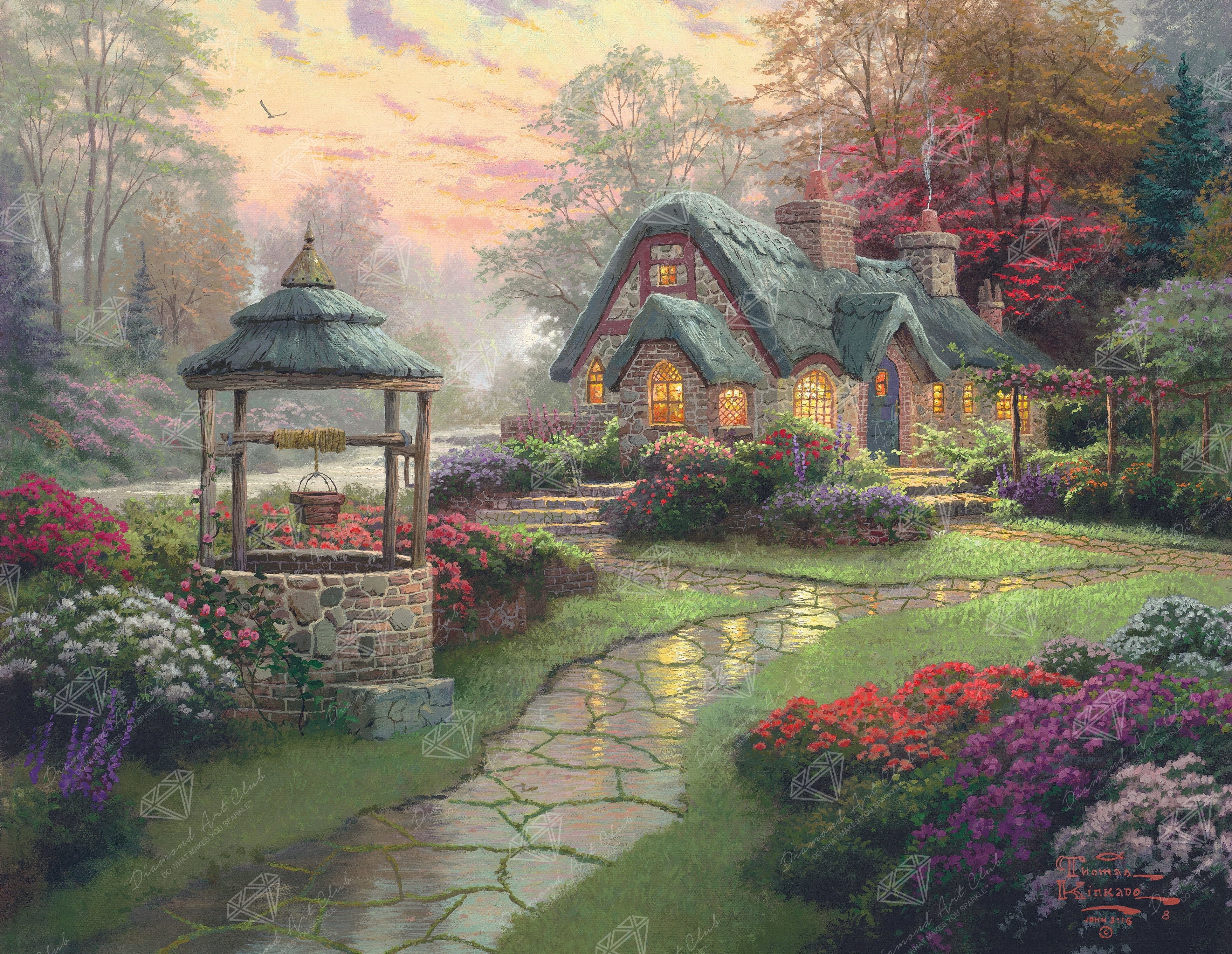 DIAMOND ART CLUB® Make a Wish Cottage Diamond Painting Kit, Fun DIY Crafts for Adults, Round Diamond Art Canvas by Thomas Kinkade, 17" x 13" (42.7 cm x 33 cm)