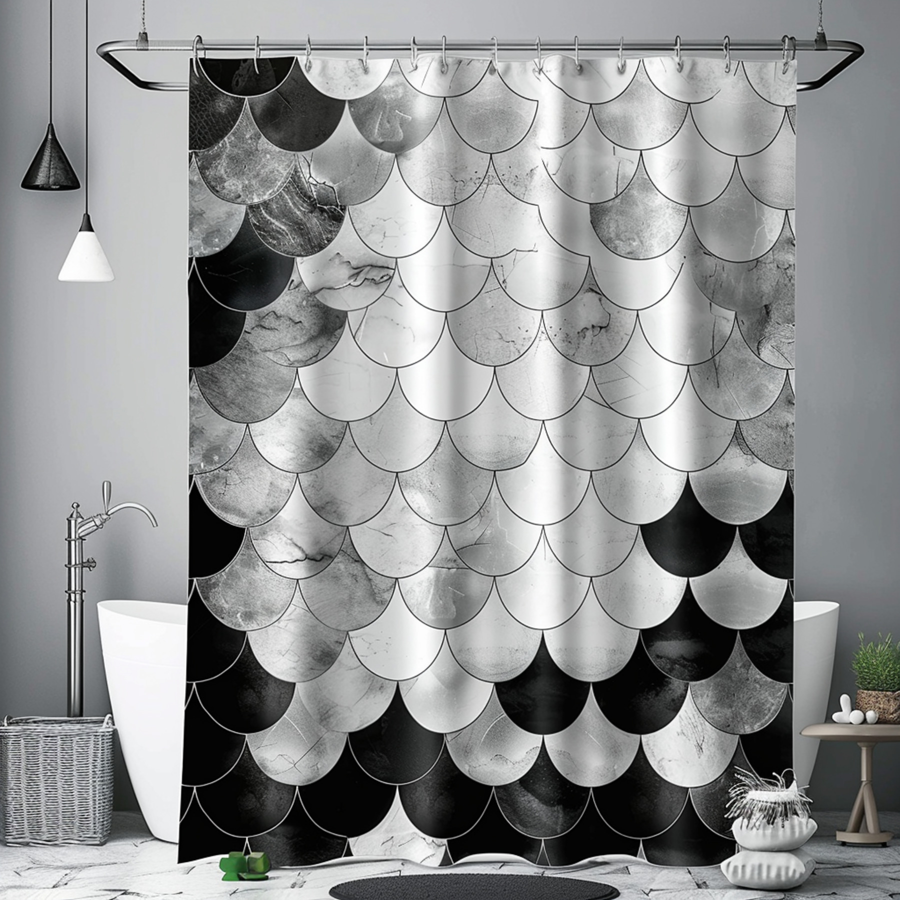 Make a splash with our ultramodern fish scale shower curtain Add depth