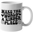 thumbnail image 1 of Make the World a Kinder Place, Quote About Being Kind, Groovy Retro Wavy Text Merch Gift, White 11oz Ceramic Mug, 1 of 5