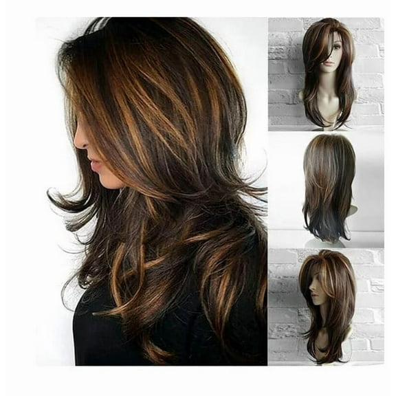 TANGNADE Brazilian Virgin Hair Full Lace Cap Band Human Hair Wigs For Black Women 65CM Sexy Gradient Brown Party Wigs Long Curly Hair Mixed Colors Synthetic Wig